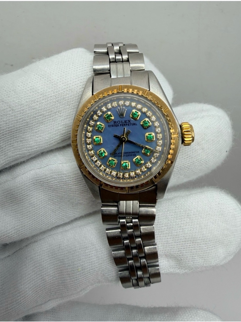 Rolex Datejust Gold and Steel Diamond and Green gemstone markers. 26mm AUTHENTC